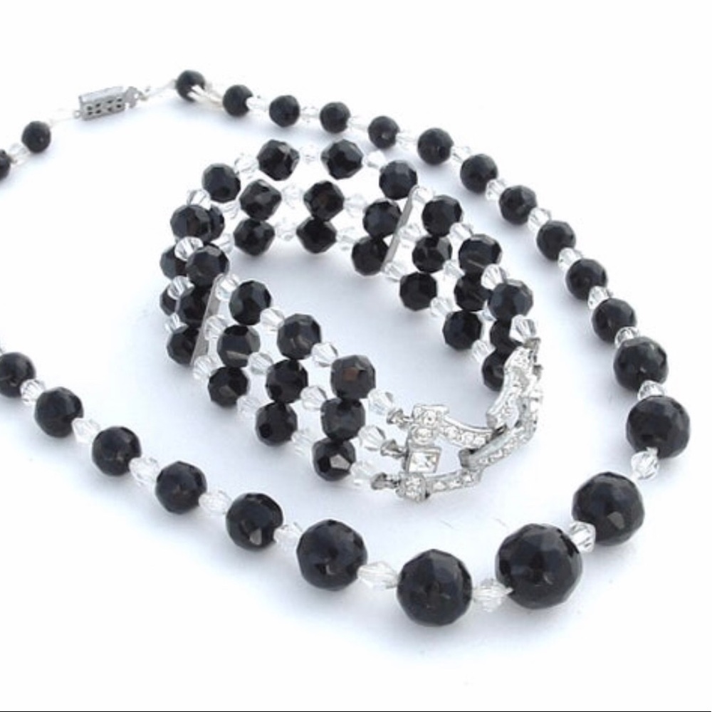 Necklace Bracelet Black White Cuff Collar Deco